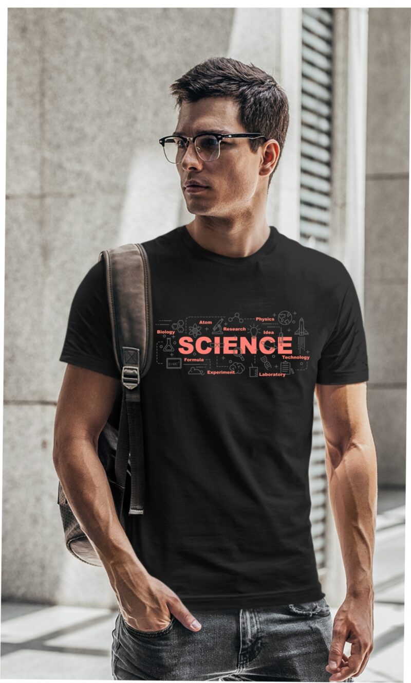 Science Two Color Grey & Pink Cotton Printed Unisex T shirt - Image 2