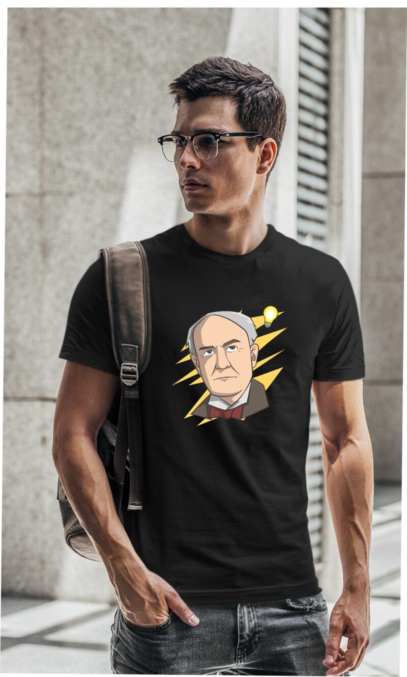 Thomas Edison Bulb Invention Cotton Printed Unisex T shirt - Image 2