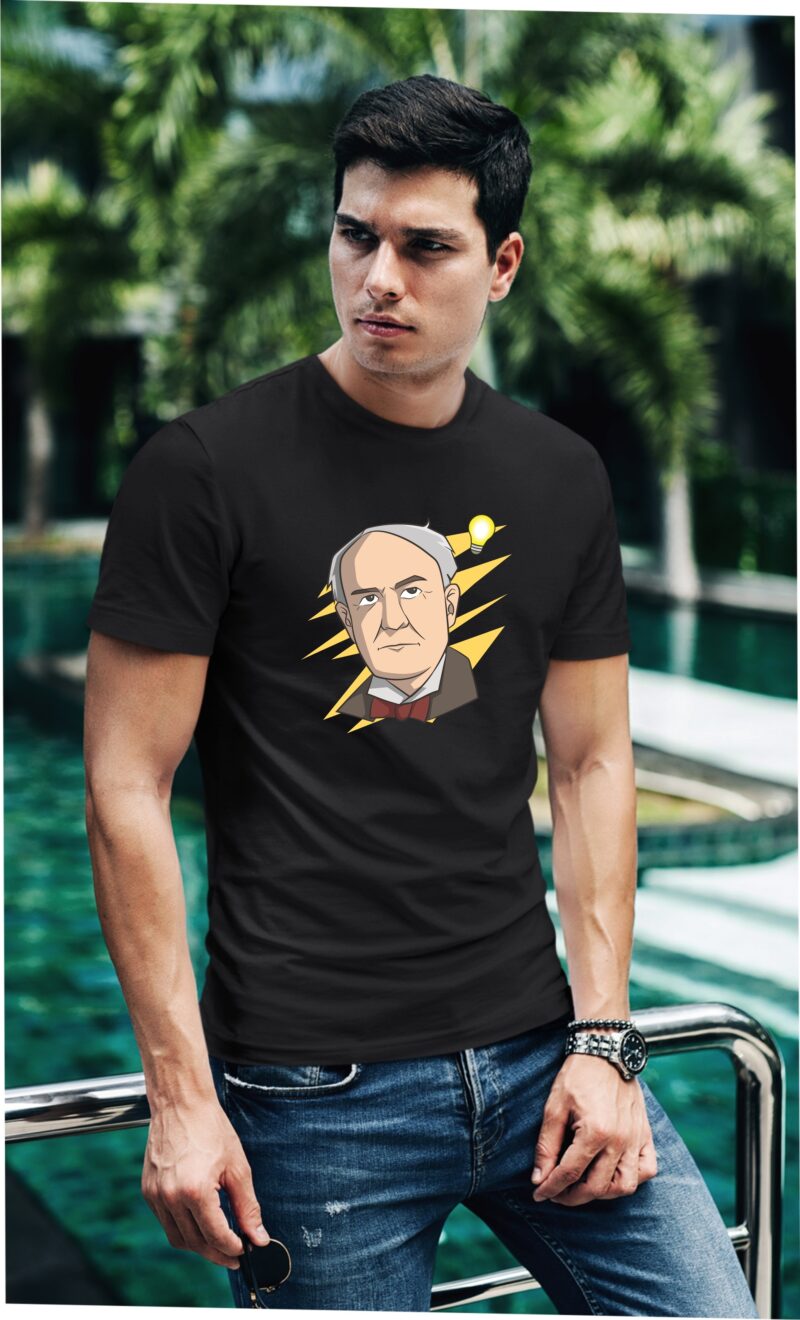 Thomas Edison Bulb Invention Cotton Printed Unisex T shirt - Image 3